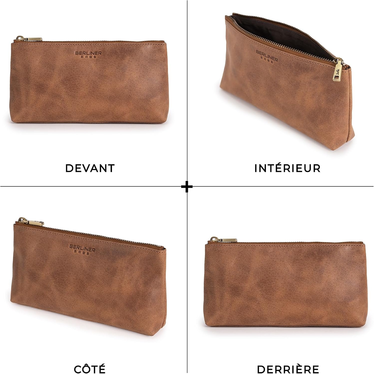 Detalle de Berliner Bags Anna trousse de toilette en cuir véritable marron (19 x 10 x 3 cm)