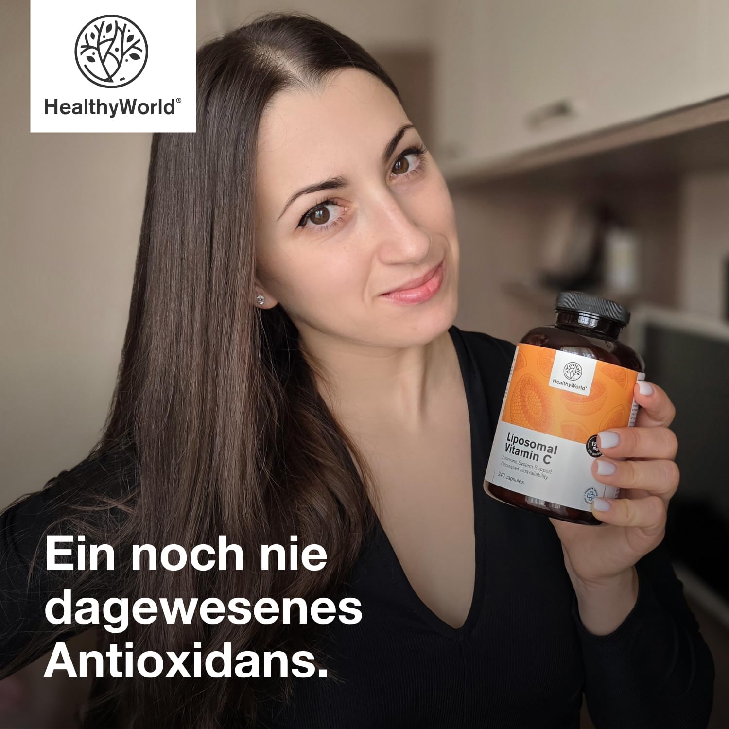 Detalle de HealthyWorld Liposomales Vitamin C – 240 Pflanzenkapseln (1200 mg/Tag) mit Hagebutte & Sonnenblumen-Phospholipiden