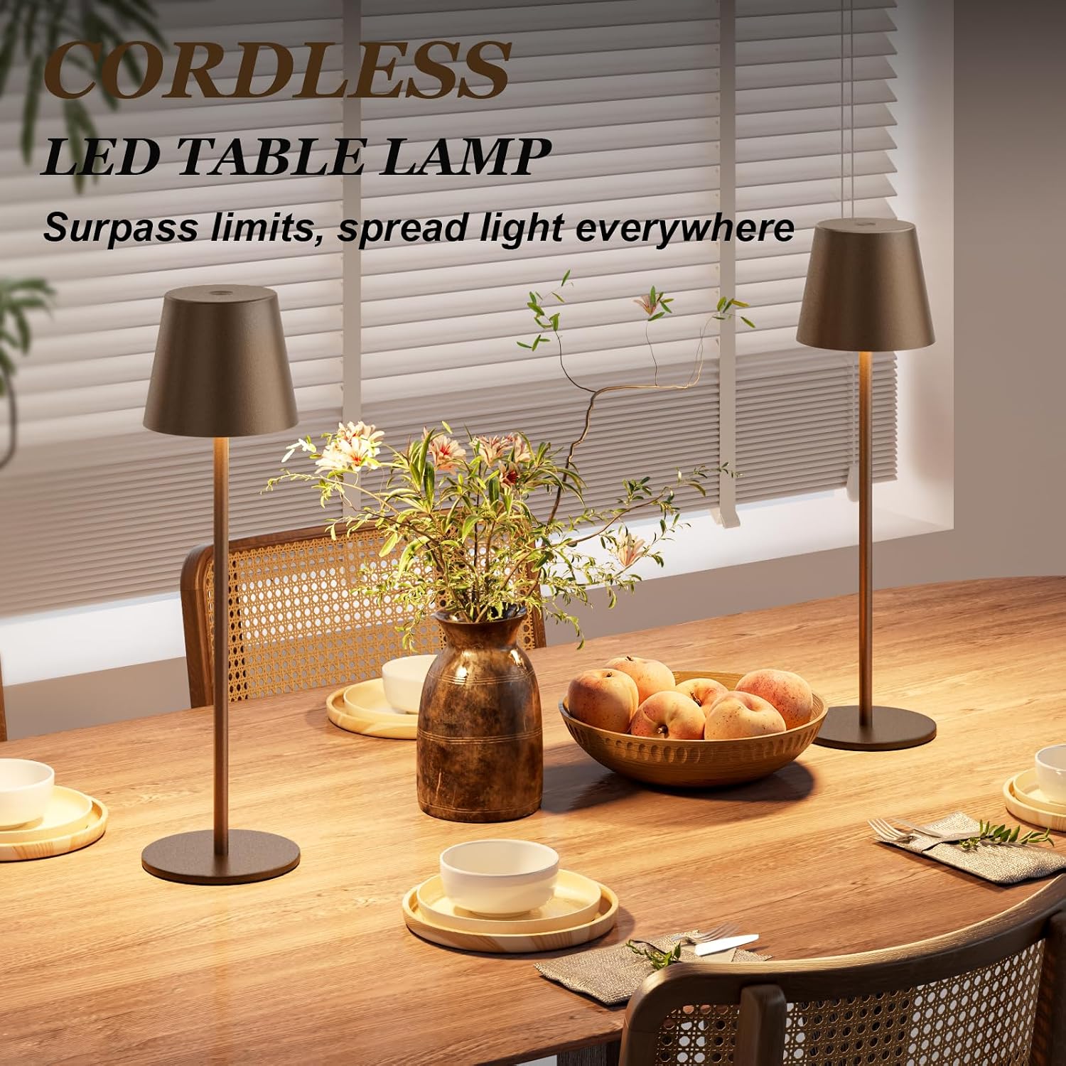 Detalle de Kakanuo Brown Cordless Table Lamps, 2-Pack, Rechargeable with Touch Dimming
