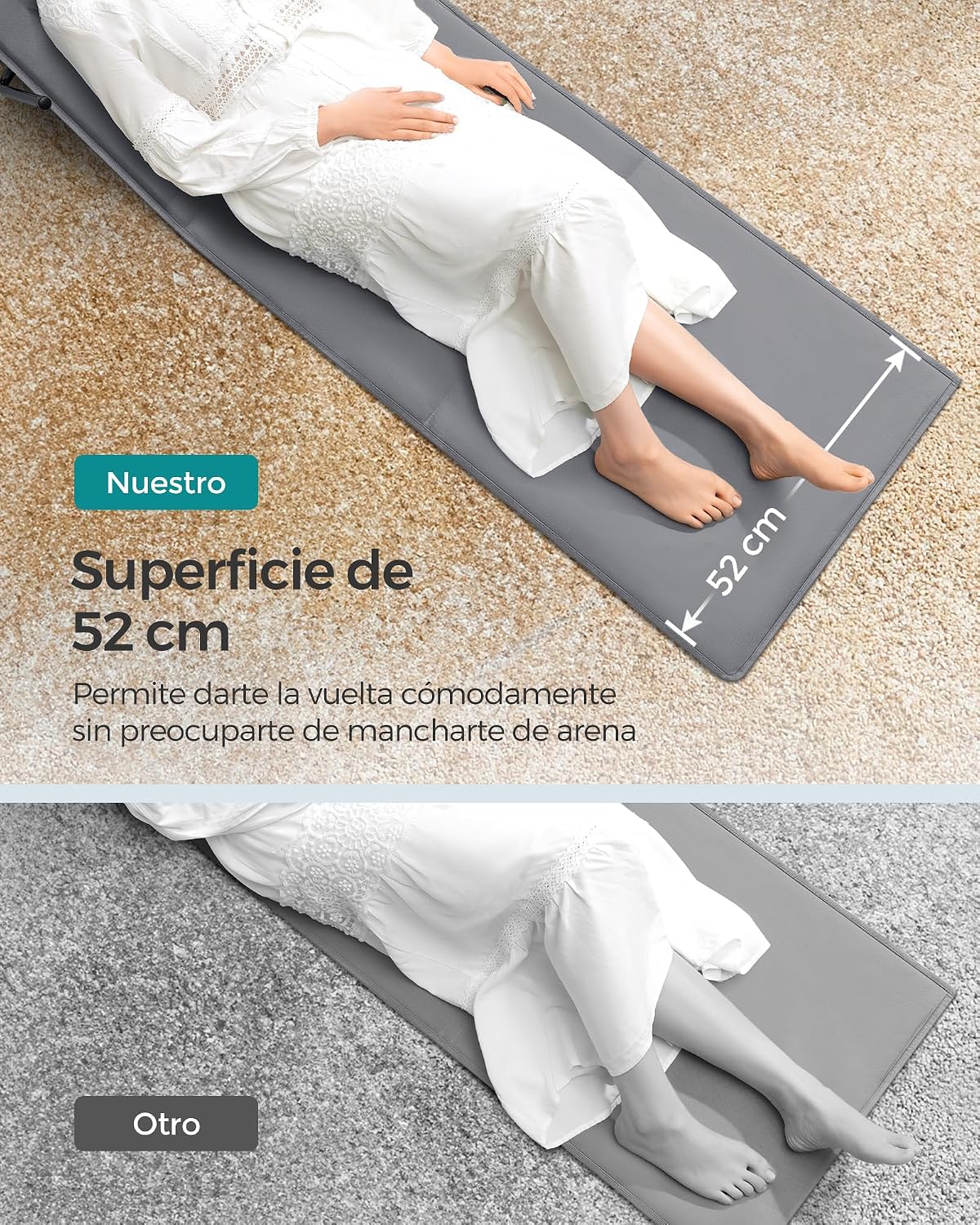 Detalle de SONGMICS Juego de 2 Tumbonas de Playa GCB251G01: confortables, ligeras y plegables