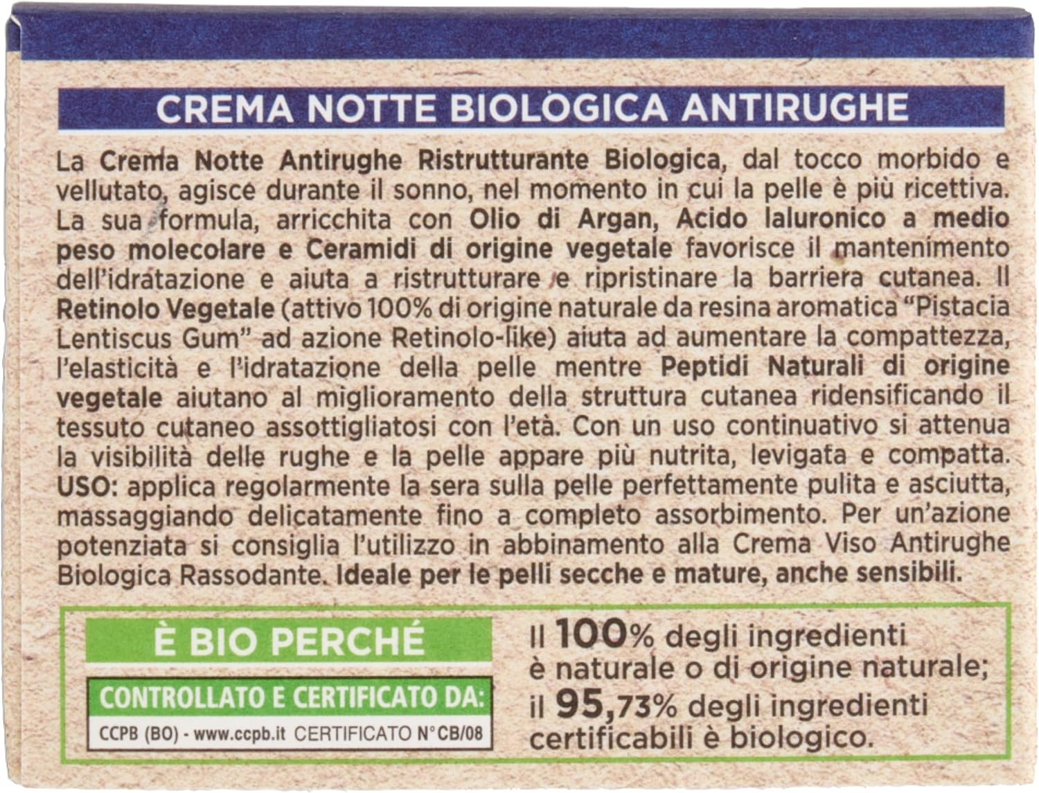 Detalle de I Provenzali Crema Notte Antirughe Biologica all'Argan, 50 ml — ristrutturante vegana per pelle secca e matura