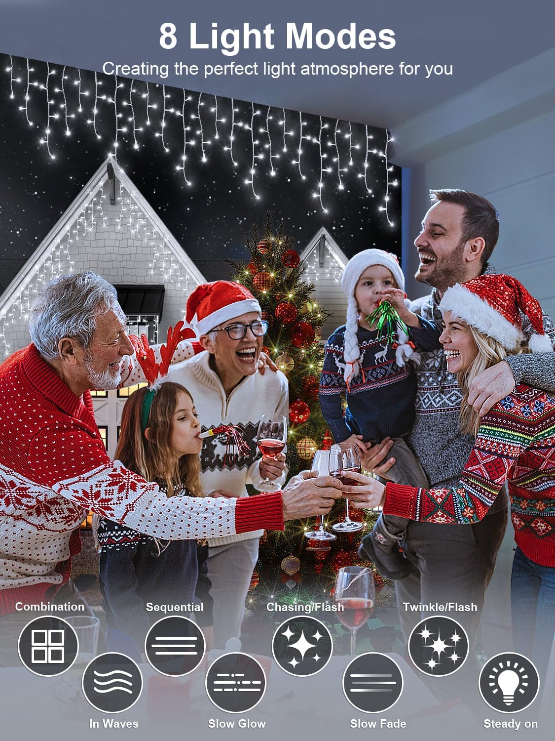 Thumbnail 6 de DREAMLAND 50 ft Christmas Icicle Lights, 320 LEDs, IP65 Bulbs, Adjustable Brightness