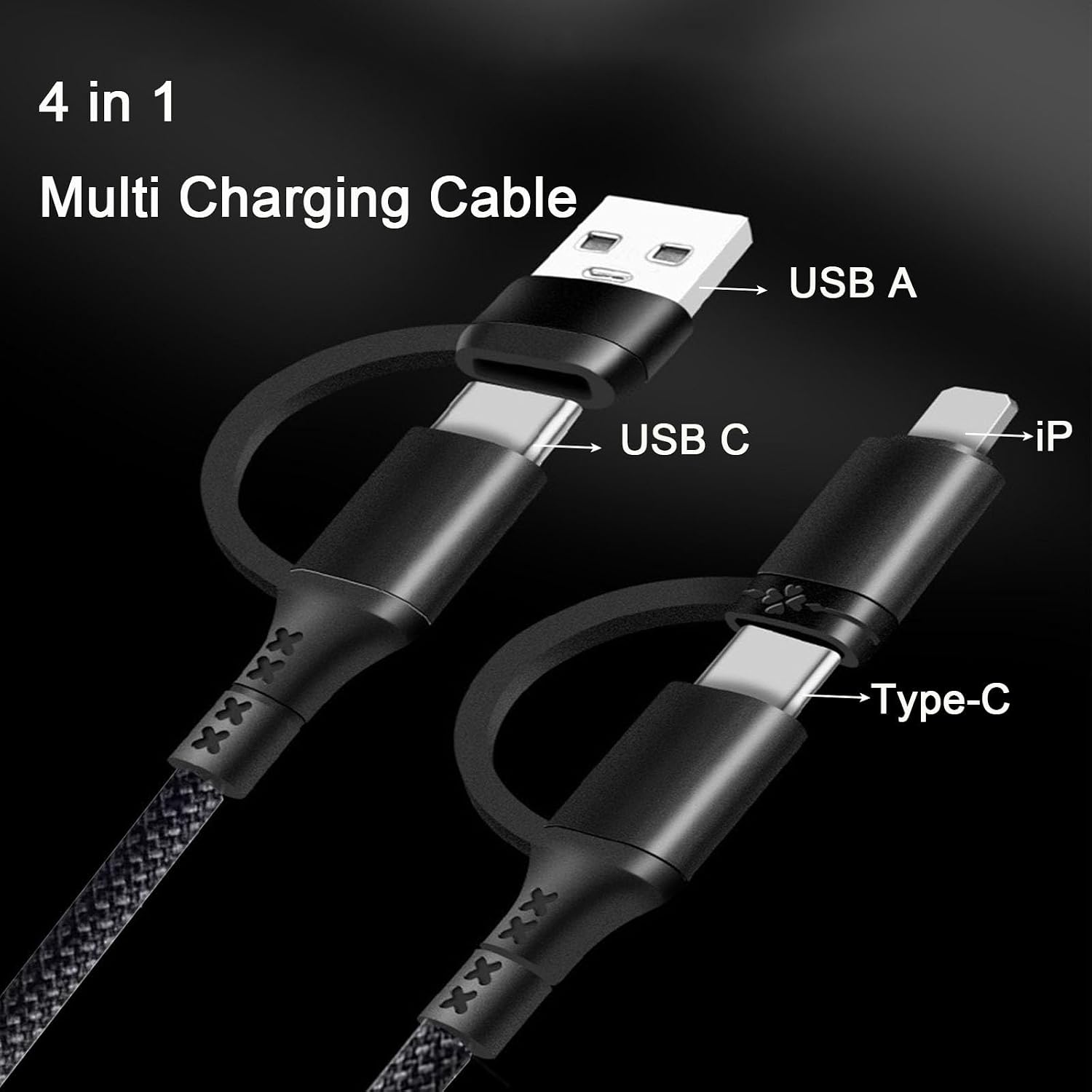 Detalle de Multi Charger Cable 4 in 1: Fast Charging, 60W, 1.2m – USB A/USB C Universal Cable