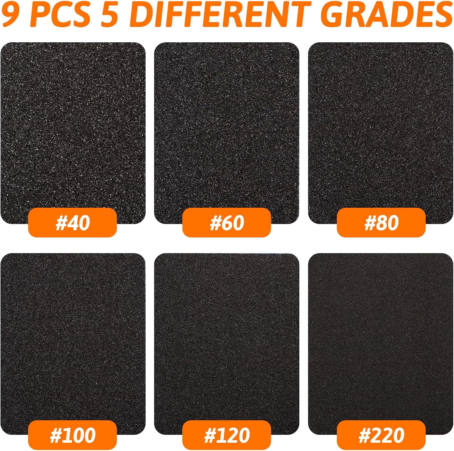 Thumbnail 5 de 9 Pcs Sanding Blocks Wet and Dry Sandpaper Set — 40/60/80/120/220 Grit, Reusable 4-Sided Sponges for Wood, Metal and Drywall
