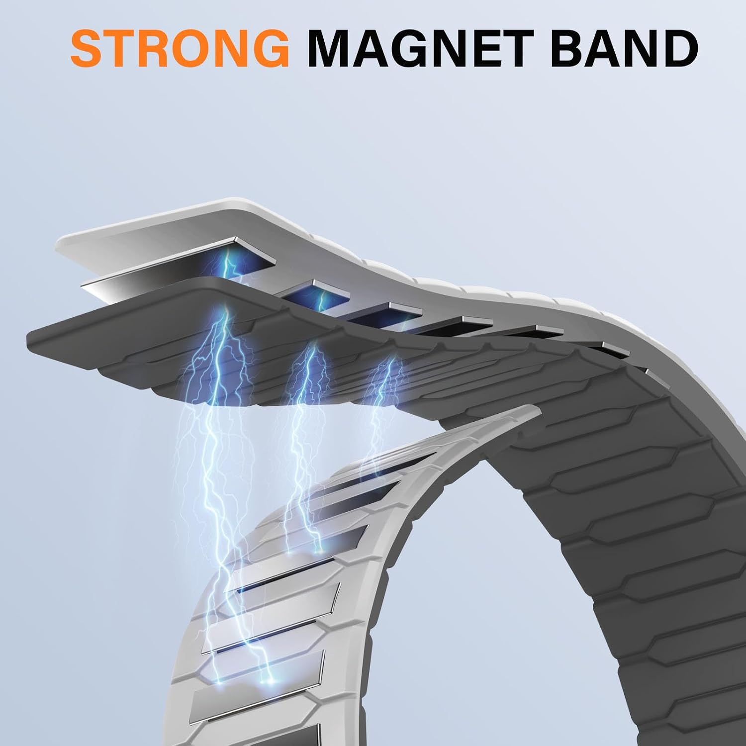 Detalle de Sixmoat Magnetic Band for Apple Watch - Beige-Gray Silicone Sport Strap (42–49mm) with Strong Magnetic Loop