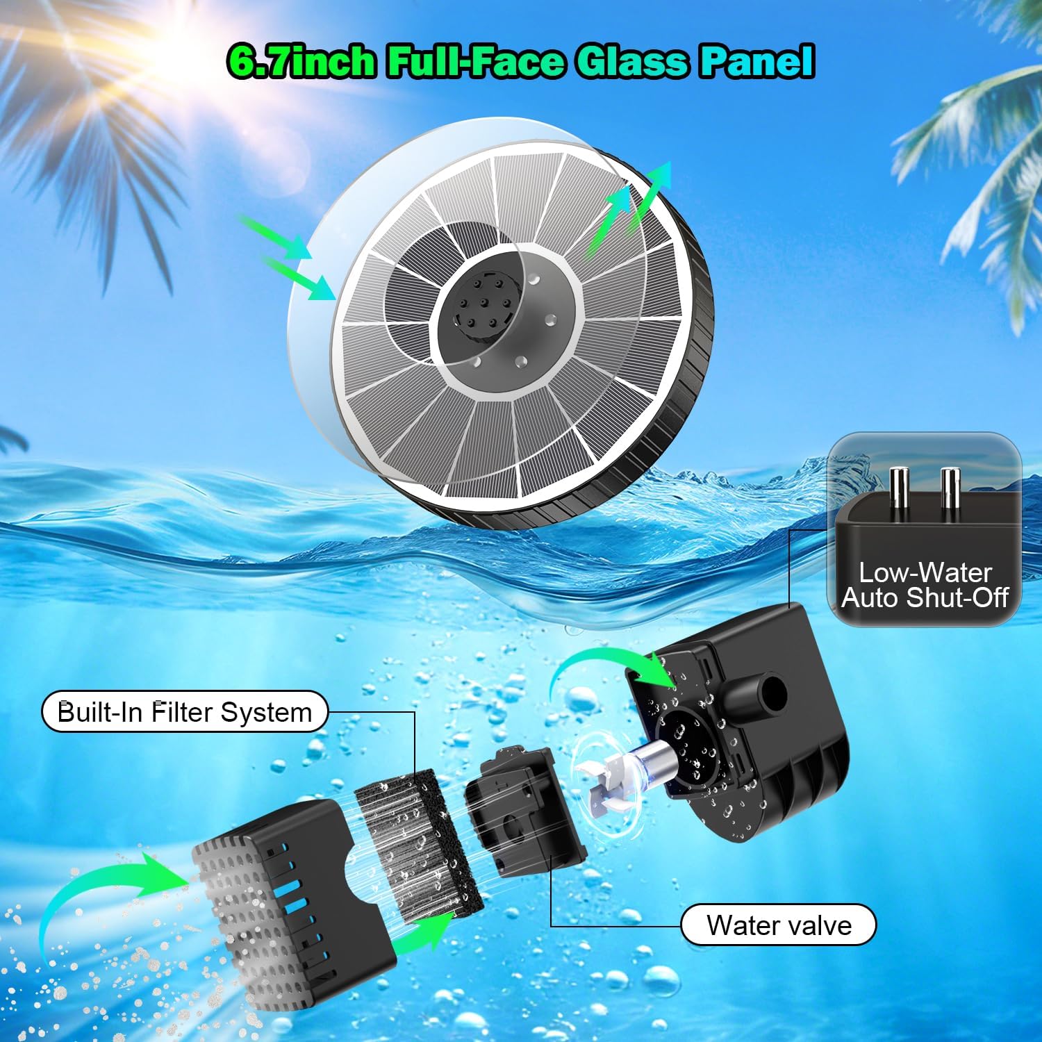 Thumbnail 6 de SZMP Solar Fountain Colorful LED with 3-Level Height Adjustment and 7 Nozzles