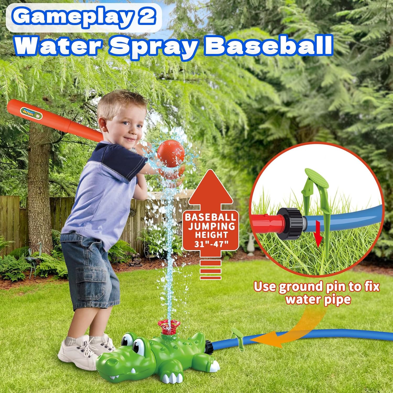 Thumbnail 2 de Intoypad 4-in-1 Water Sprinkler & Baseball Play Set (crocodile sprinkler, bat, balls, water balloons)