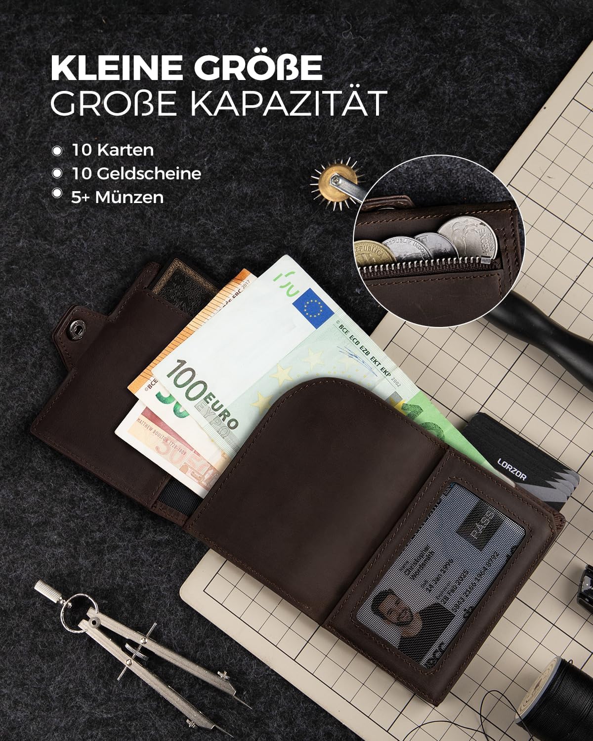 Thumbnail 4 de LORZOR Slim Wallet mit Münzfach