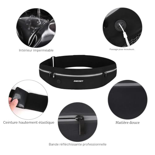 Detalle de HAISSKY Ceinture de Course Déperlant Léger, 3 Poches Zippées Ajustable 6,9