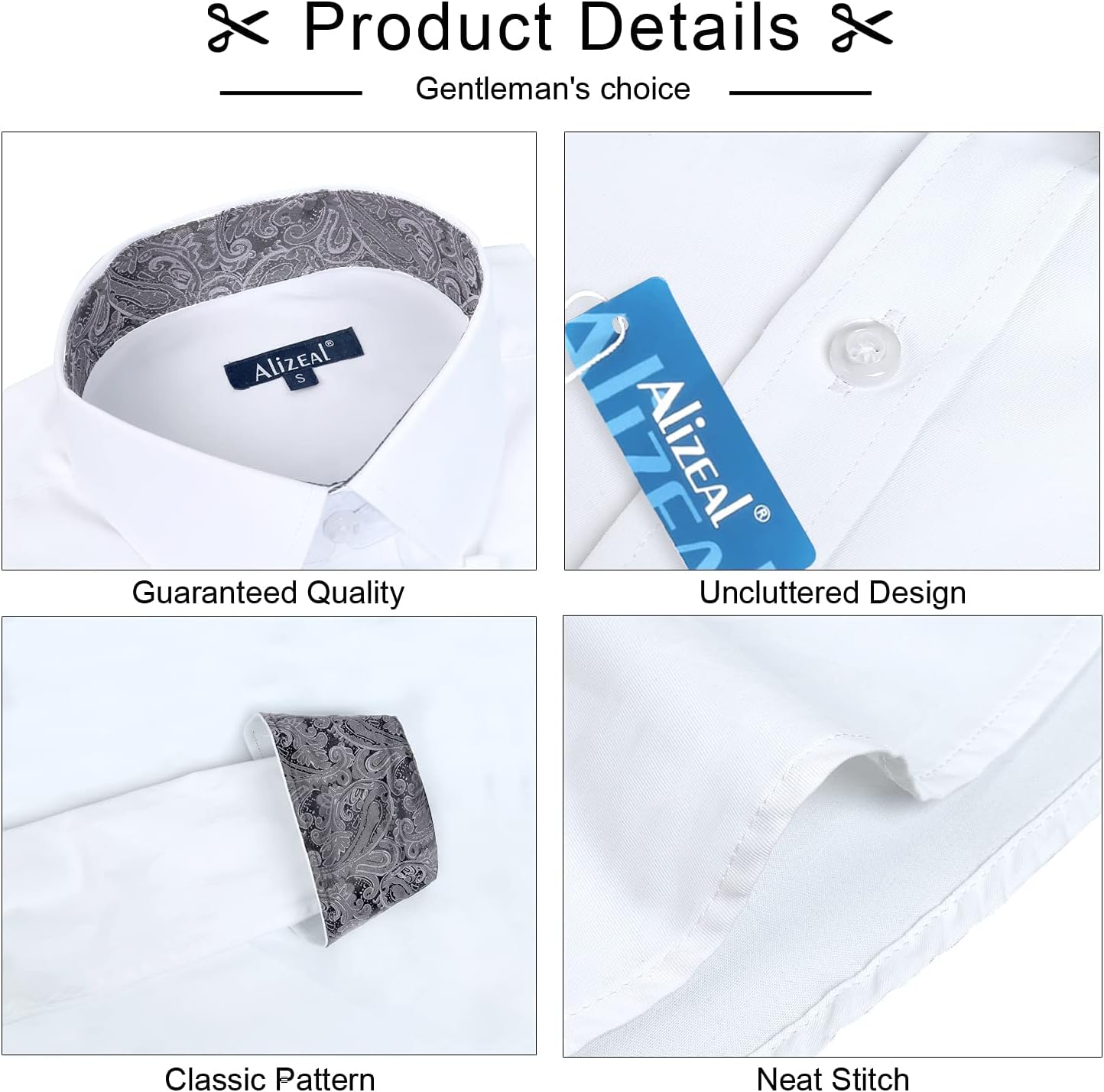 Detalle de Alizeal Mens Business Slim Fit Dress Shirt Long Sleeve Patchwork Button Closure Shirt