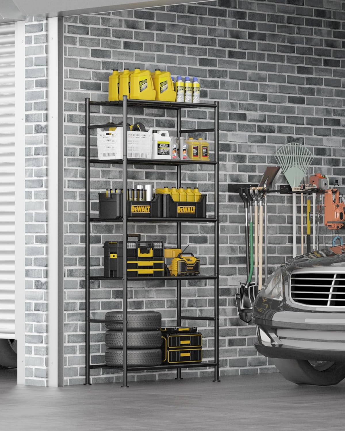 Detalle 2 de Sakugi Storage Shelves 5-Tier Metal Shelving Unit with Leveling Feet (Black) – 72" H, Garage/Closet/Pantry Organizer