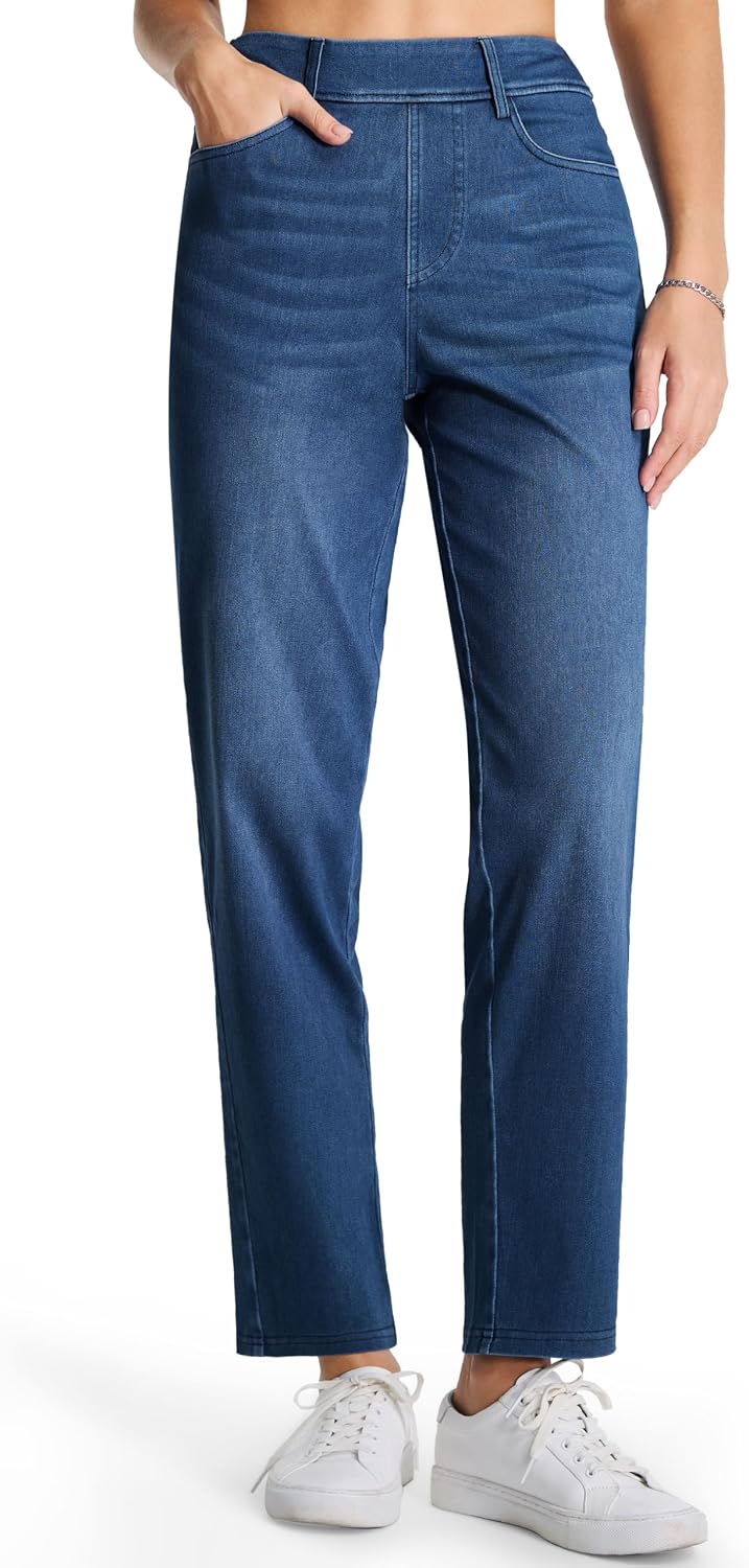Detalle de THE GYM PEOPLE Women's Straight Leg Pull-On Jeans, Stretch Denim, 4 Pockets