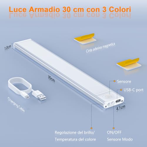 Thumbnail 6 de TRUMPETS 30cm Motion Sensor LED Cabinet Light: luce versátil e ricaricabile con sensore e regolazione della temperatura colore