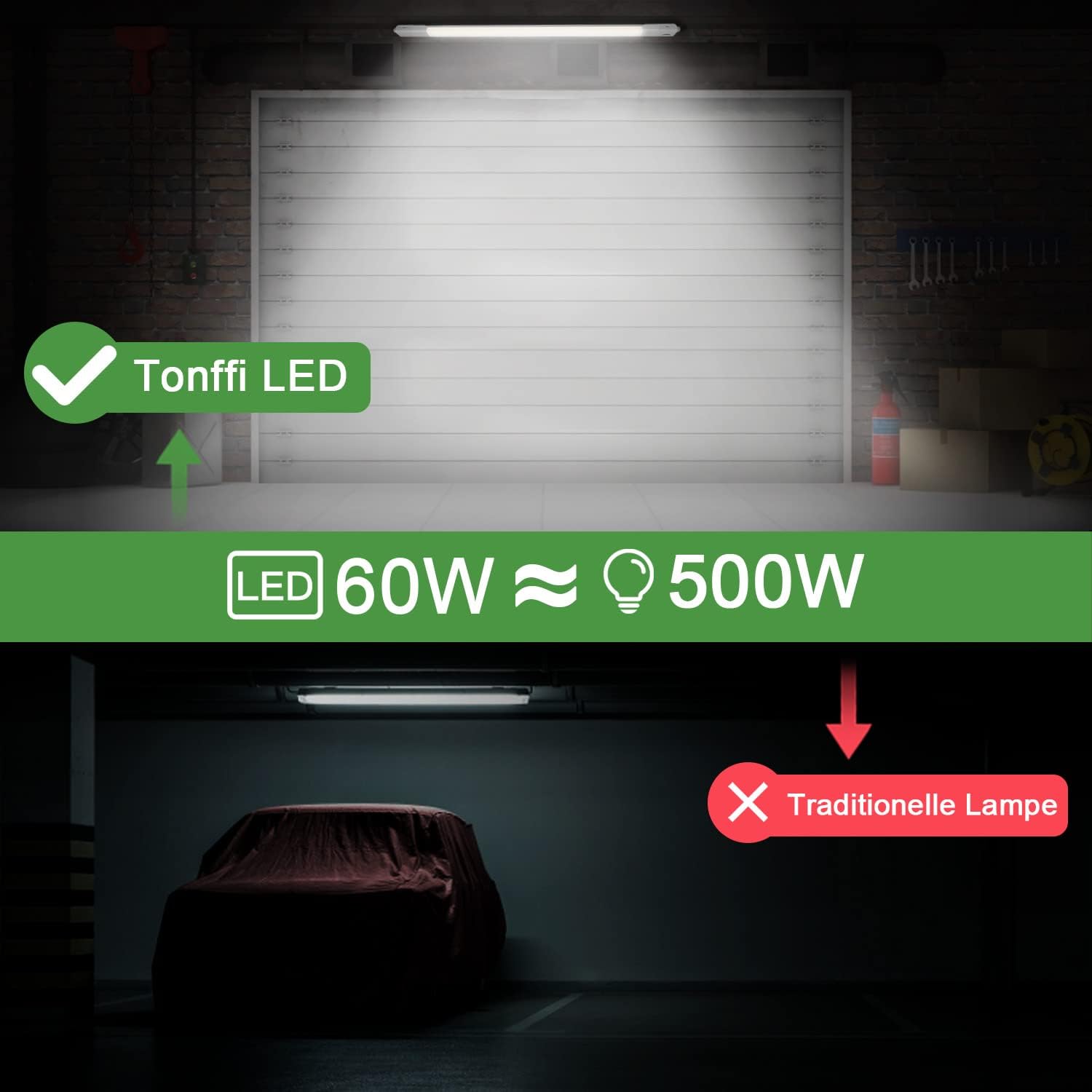 Thumbnail 3 de TONFFI 2x LED Feuchtraumleuchte 150 cm, 60 W