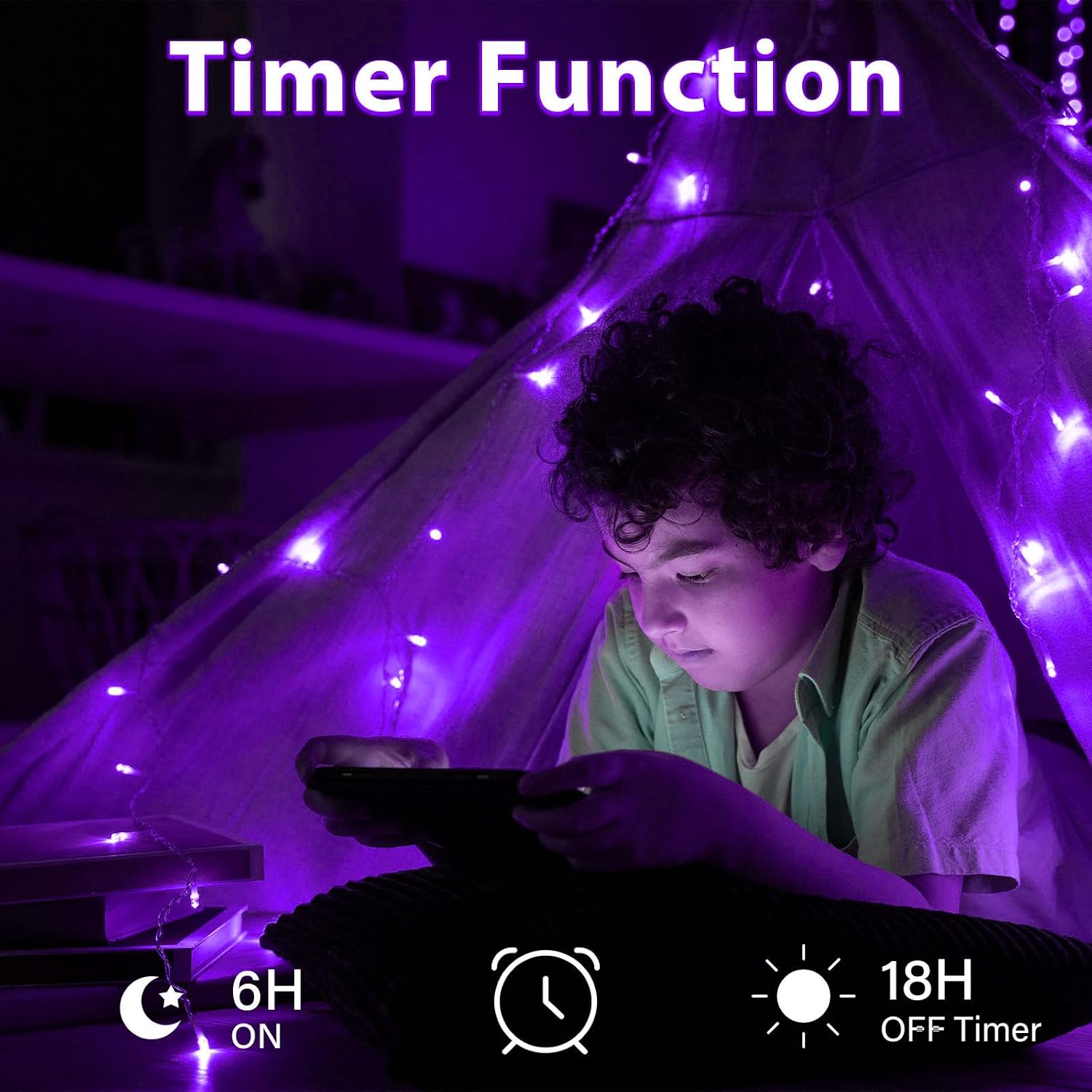 Thumbnail 2 de Dalugo Purple Battery Fairy Lights (3m, 30 LED) with 6h Timer, IP65 Waterproof