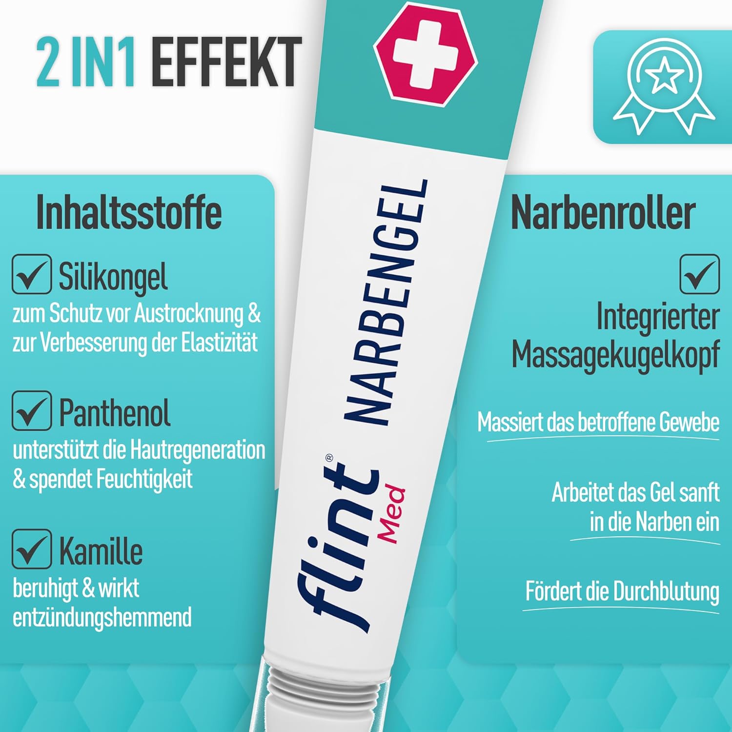 Detalle 2 de flint Med Narbengel – Narbensalbe mit integriertem Narbenroller, 17 ml