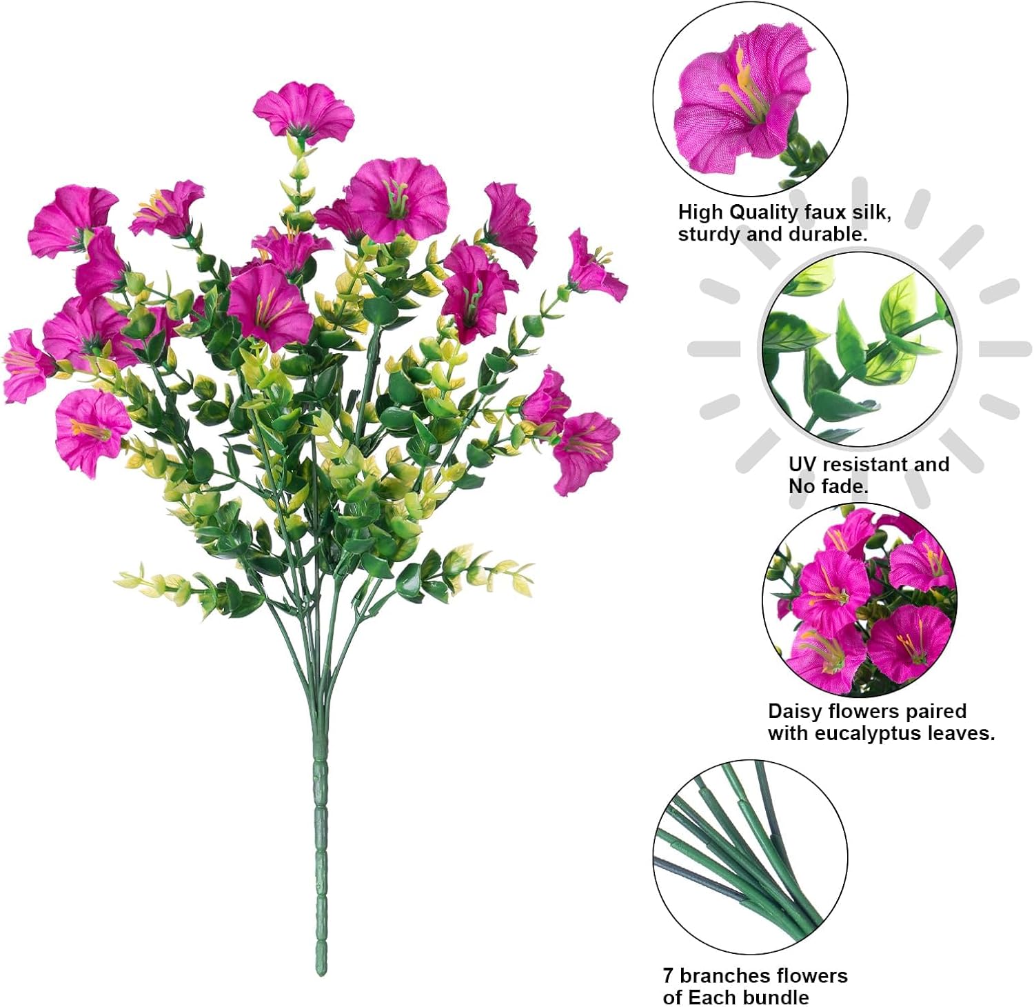 Thumbnail 6 de 12 Bundles Silk Morning Glory & Eucalyptus Artificial Flowers for Outdoor Decoration (UV Resistant, No Fade)