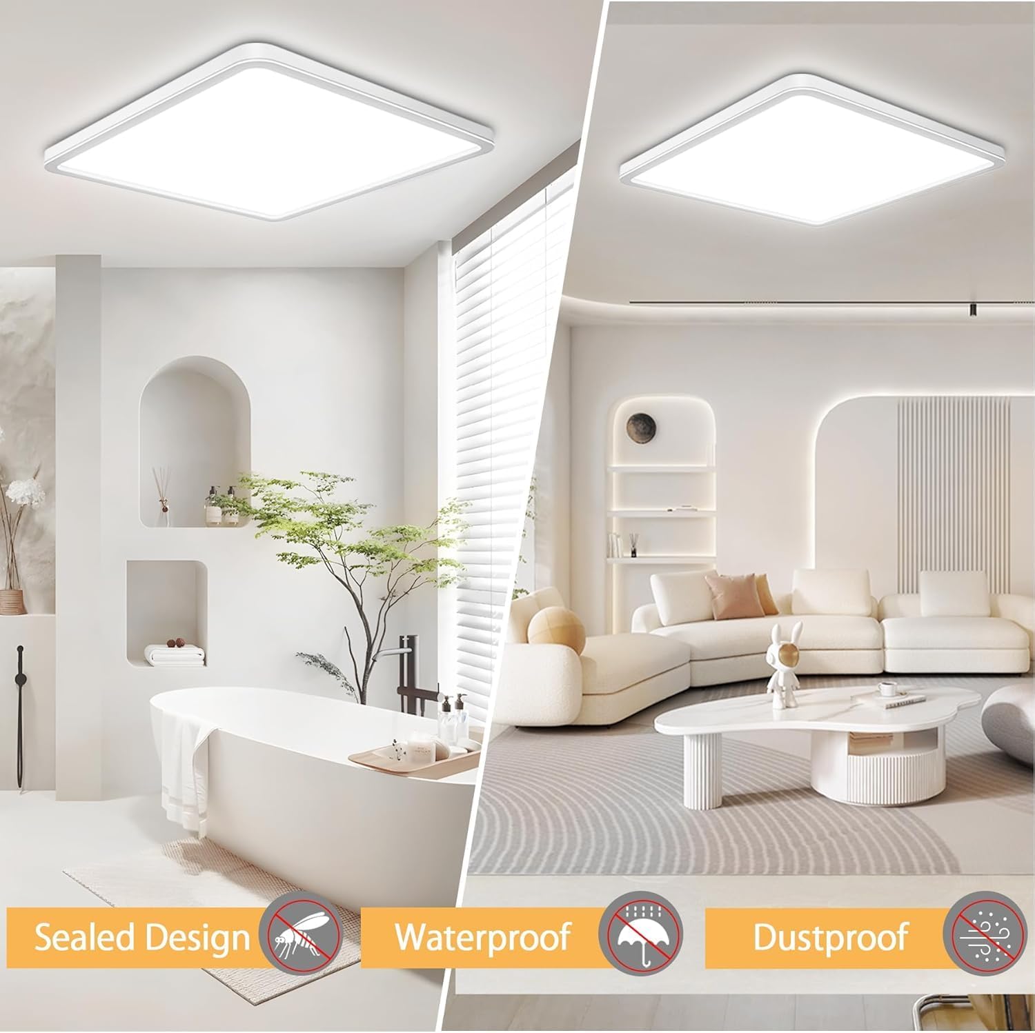 Detalle de Rravdst 29CM LED Ceiling Light 24W 3200LM, 3000K/4500K/6000K, IP54 Waterproof, Modern Square Design – 1Pack
