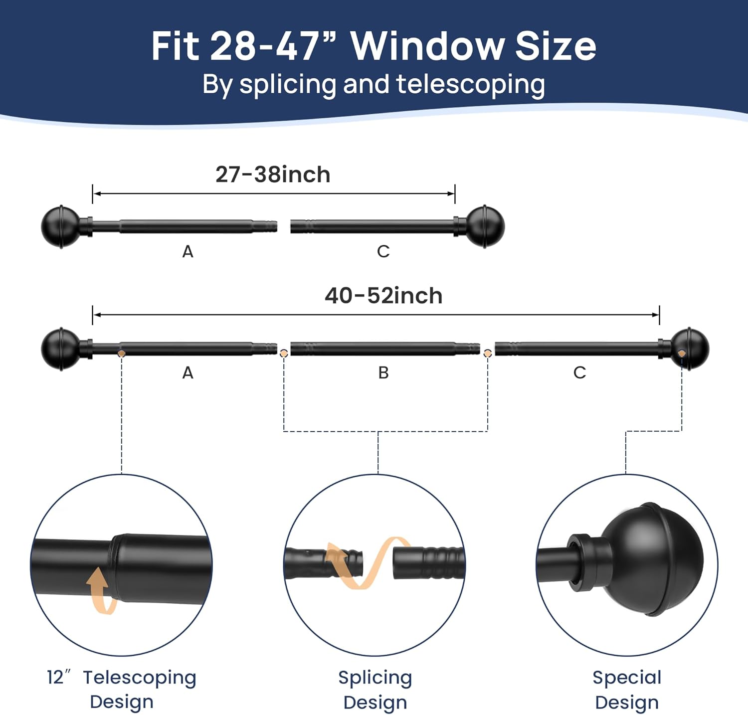 Thumbnail 2 de No Drill Curtain Rod 28-47"