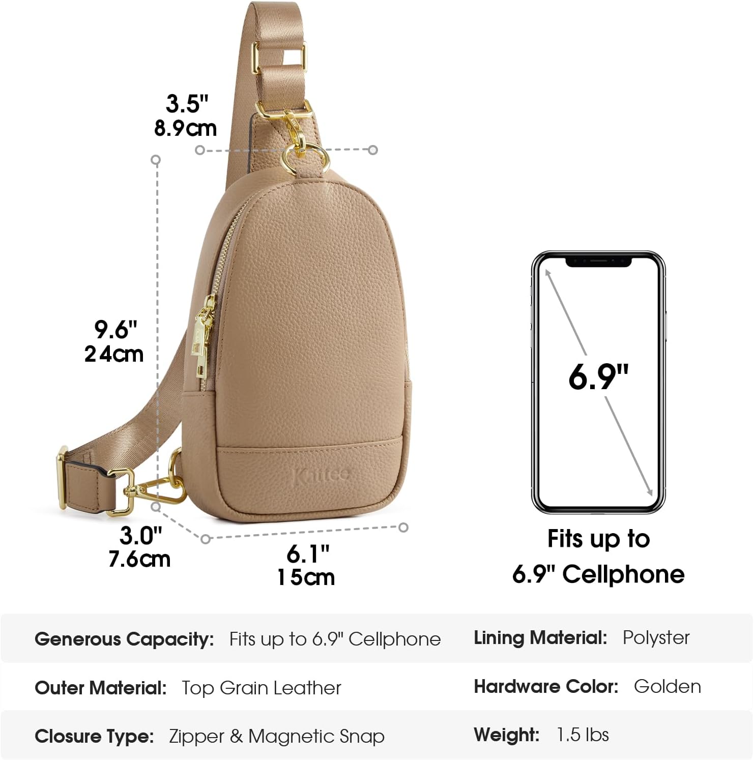 Detalle de Kattee Bolso cruzado piel pequeño con bloqueo RFID