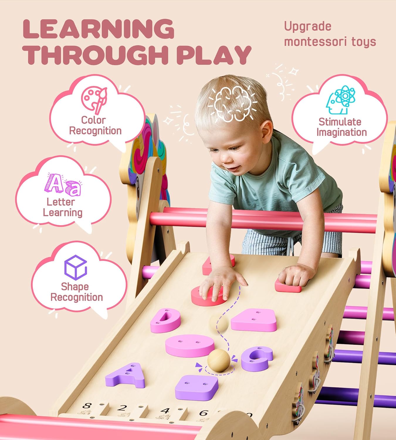 Detalle de Philnas Pikler Triangle Set (11-in-1) Foldable Montessori Climbing Gym for Toddlers & Kids