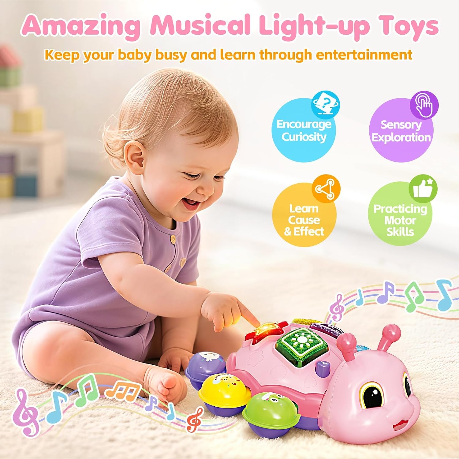 Detalle 1 de Musical Crawling Baby Toy, Pink
