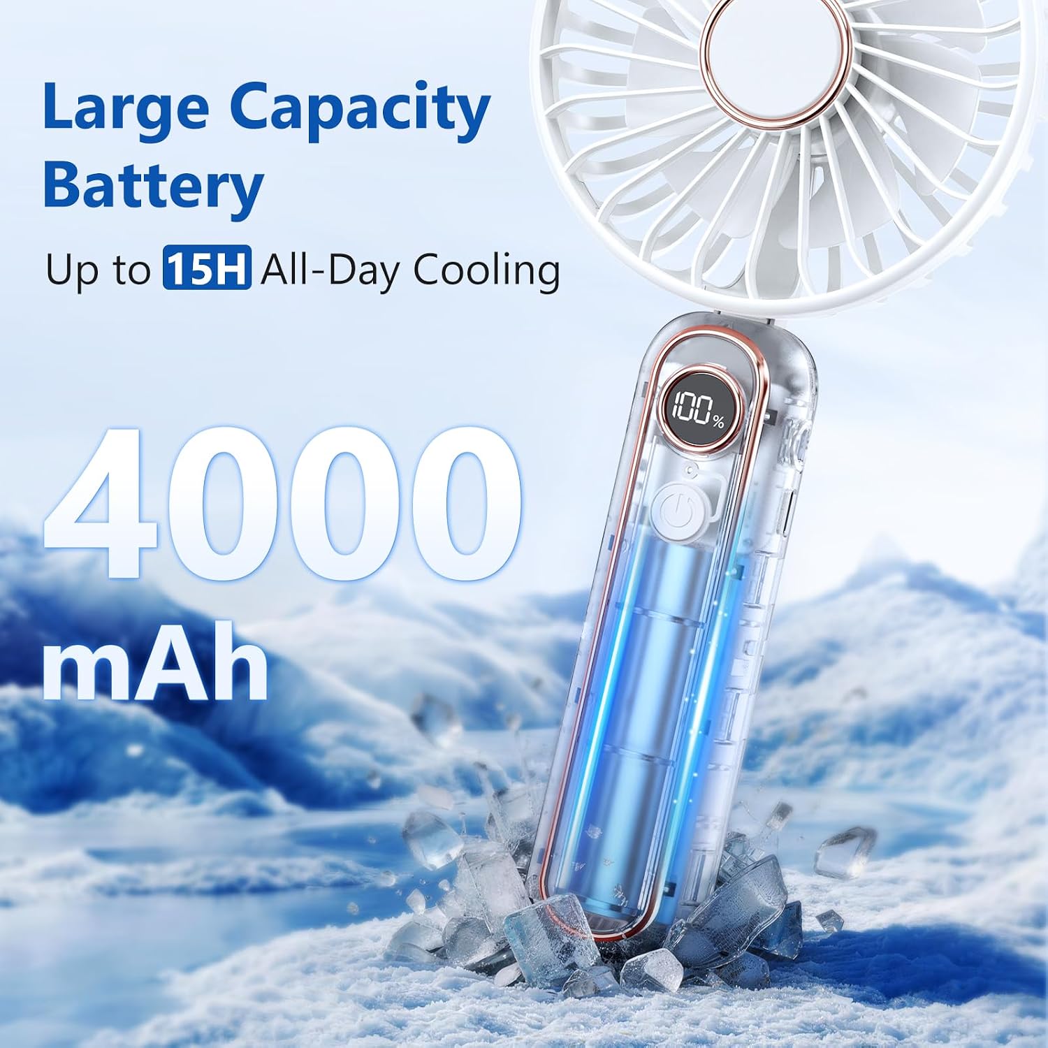 Thumbnail 2 de PALATALA Handheld Fan: Powerful 6-Speed Portable USB-C Fan with 4000mAh Battery and LED Display