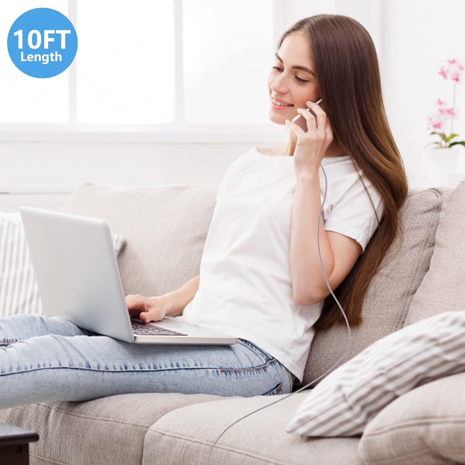 Thumbnail 6 de iPhone Lightning Charger Cable 10ft (3-Pack) — 90-Degree Elbow Fast Charging, Nylon Braided