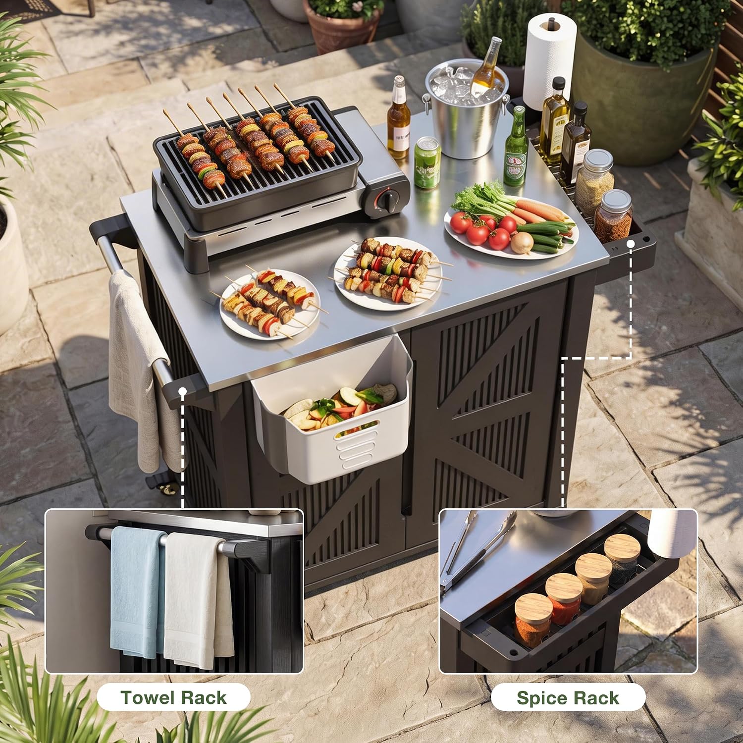 Detalle 1 de Outdoor Grill Cart with Stainless Steel Top