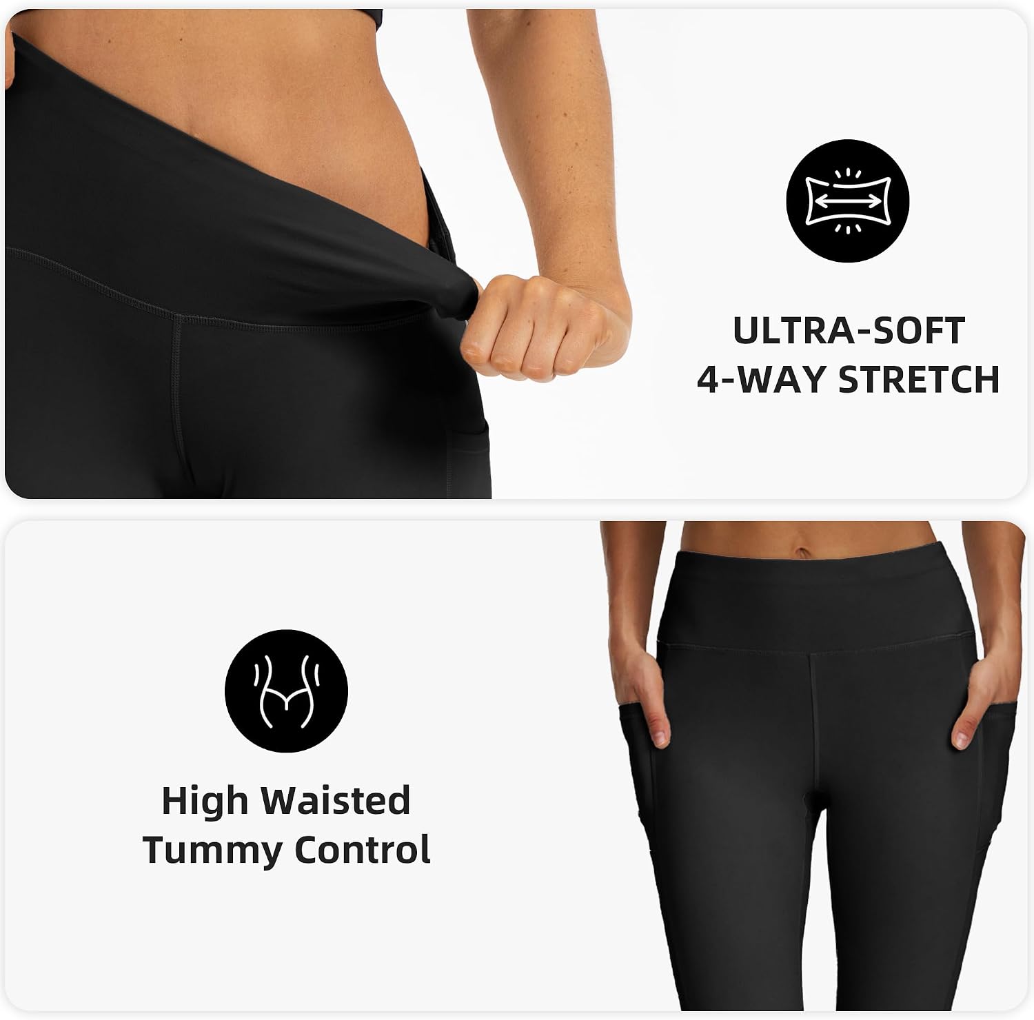 Detalle de SUNCLOVE 3 Pack Leggings with Pockets: High-Waisted, Tummy Control Capri-Style Yoga Pants for Women