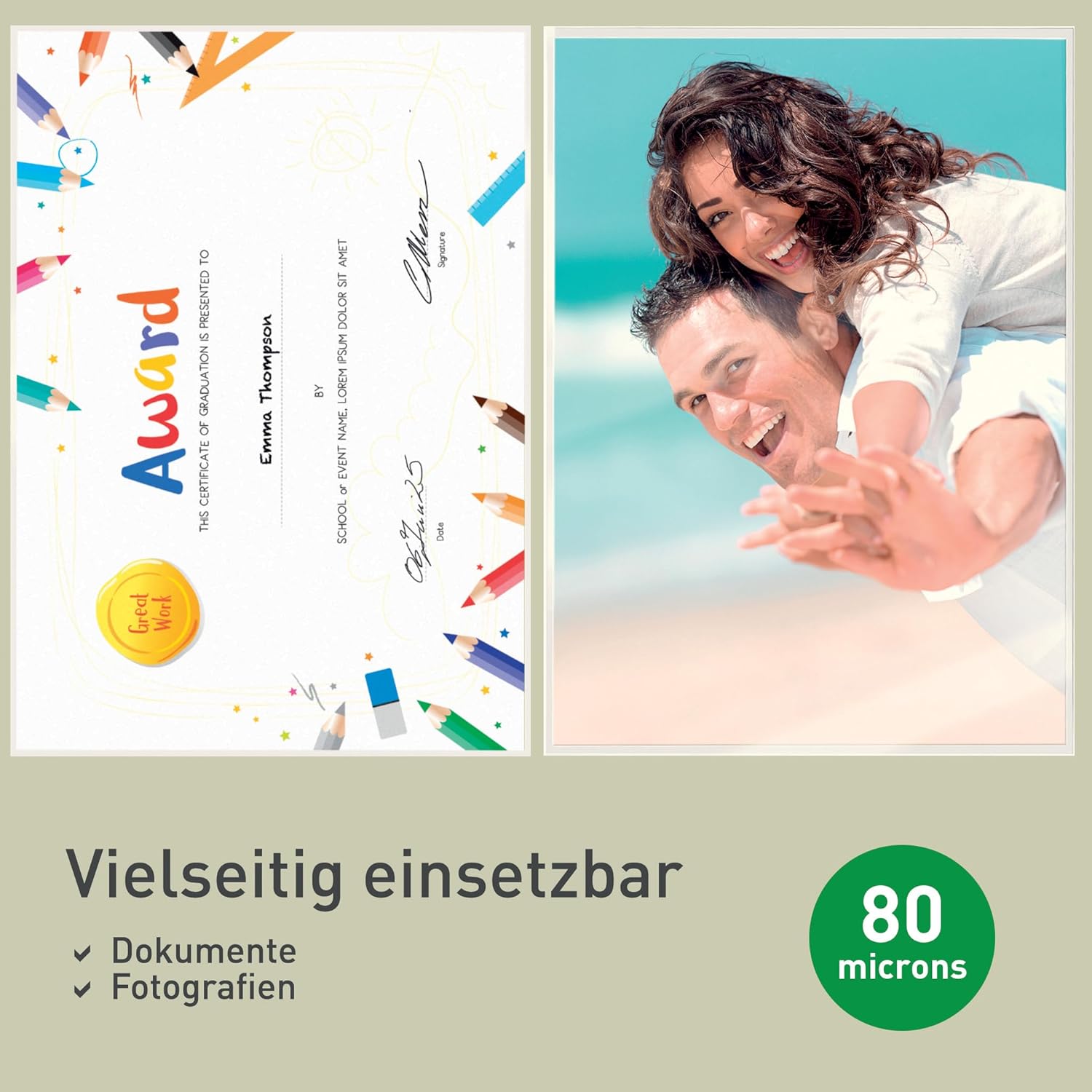 Detalle de Leitz Heißlaminierfolien A4 80 µm – 100er Pack, glänzend, Transparent