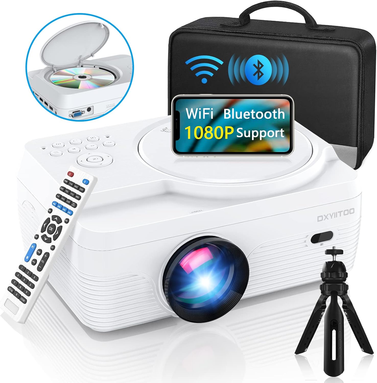 Detalle de Dxyiitoo Full HD WiFi Bluetooth Projector with Built-in DVD Player