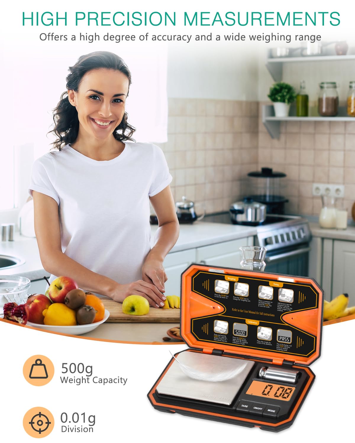 Detalle 2 de ORIA KA146O digital precisionsvåg, 500 g/0,01 g med tara och LCD