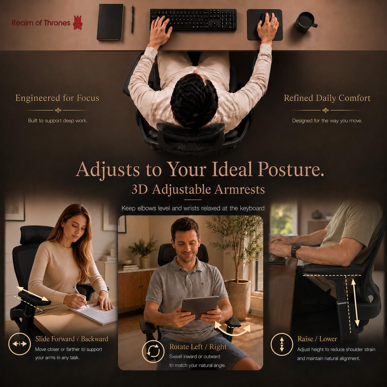 Thumbnail 3 de Realm of Thrones AVALON Ergonomic Office Chair – Black