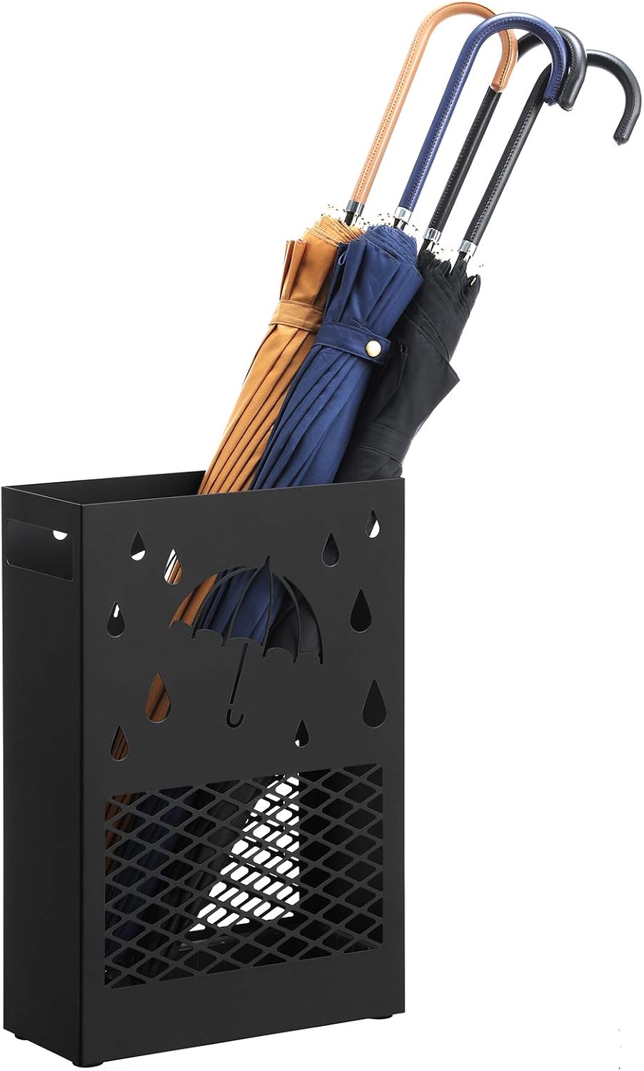 Detalle de Porta Ombrelli in Metallo SONGMICS LUC004B01: design ritagliato e vaschetta scolapioggia