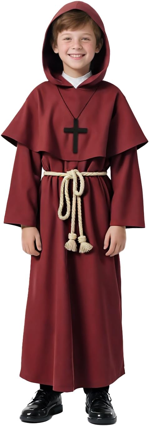 Detalle de VZQI ZQ124US3 Kids’ Medieval Monk Robe with Hooded Shawl and Cross Necklace