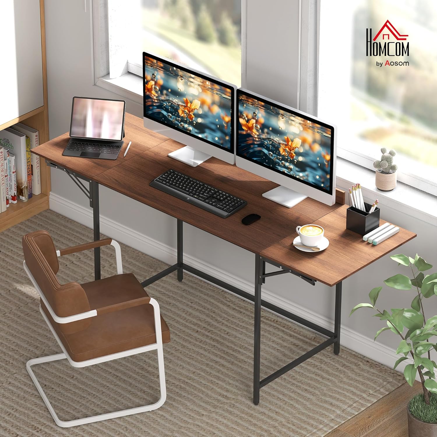 Thumbnail 1 de HOMCOM Bureau Pliant Table d'ordinateur 170 x 58 cm – Bois moderne, pliable, pour deux écrans