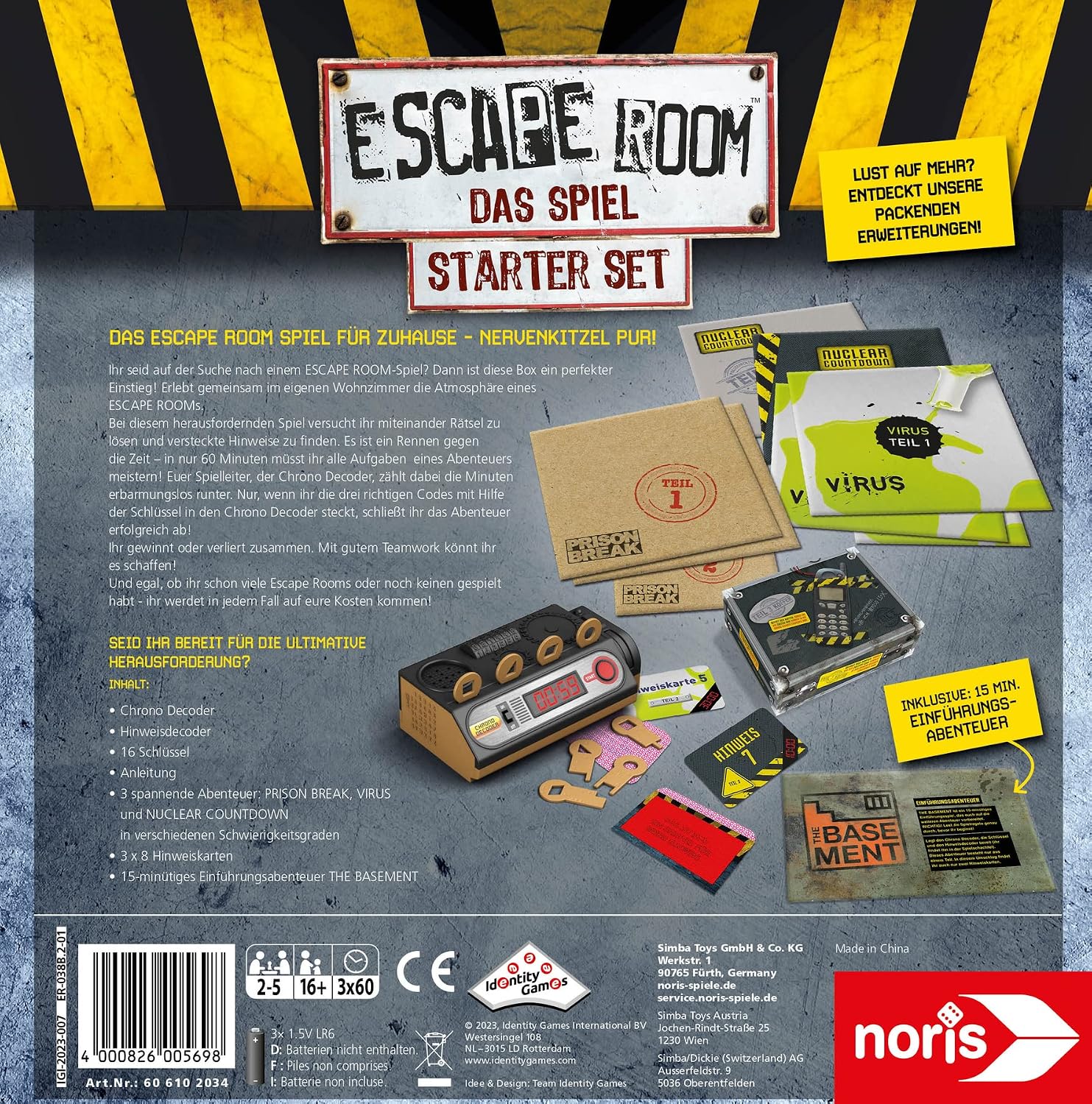 Detalle 2 de Noris Escape Room Starter Set 606102034 – Familia und Gesellschaftsspiel für Erwachsene