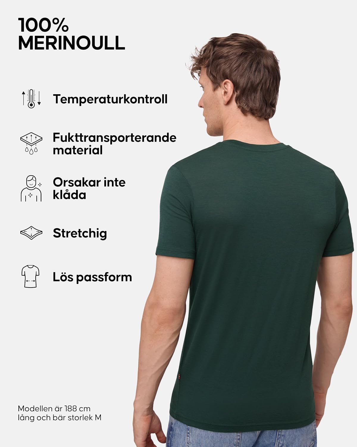 Detalle 2 de DANISH ENDURANCE T-shirt för herr i 100 % merinoull, avslappnad passform