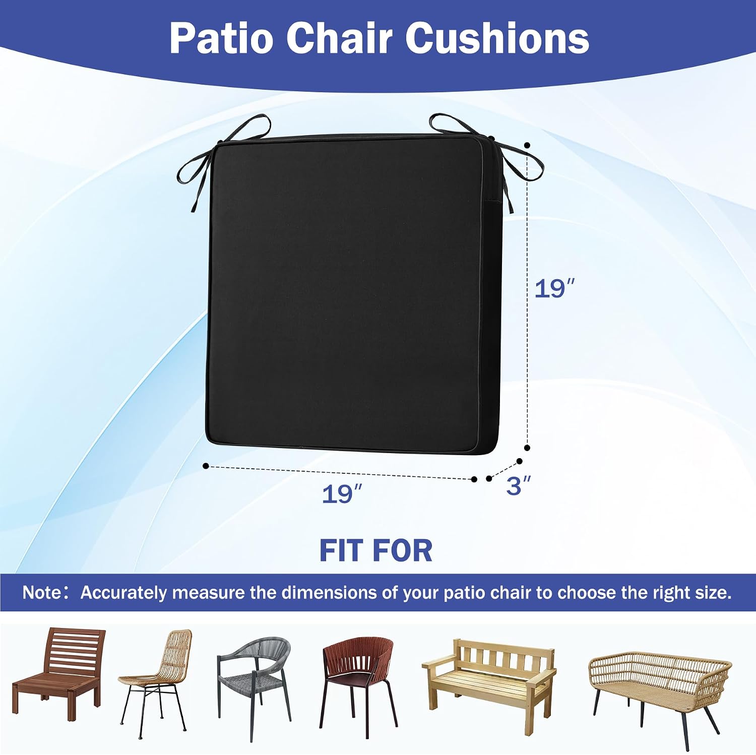 Detalle 2 de IASEAHK 19" x 19" x 3" Patio Chair Cushions, Set of 4, Black