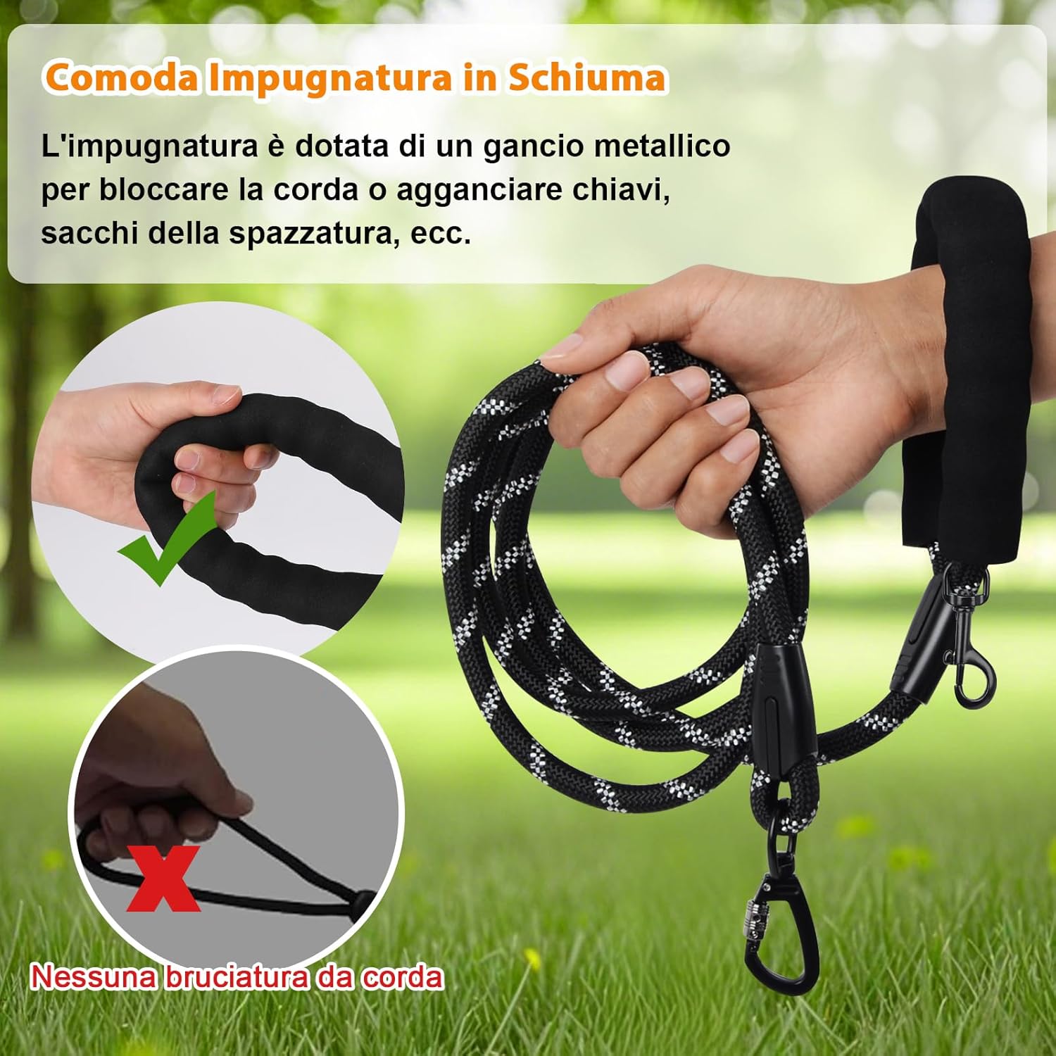 Detalle 2 de Guinzaglio per cani lungo in nylon con impugnatura EVA imbottita e cuciture riflettenti, 1,2–30 m