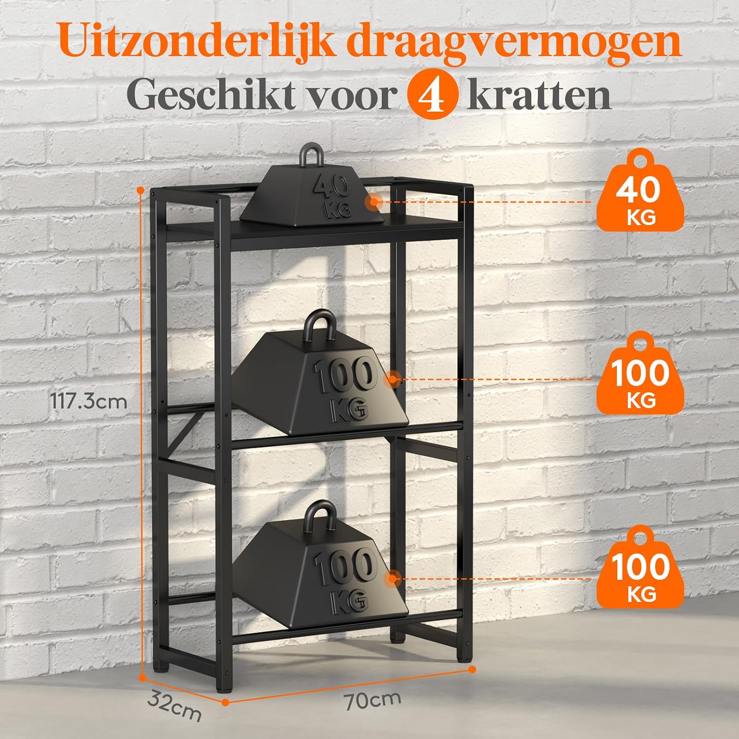 Detalle de Lifewit 24187 drankenrek, 32 x 70 x 117,3 cm, zwart met bovenplank