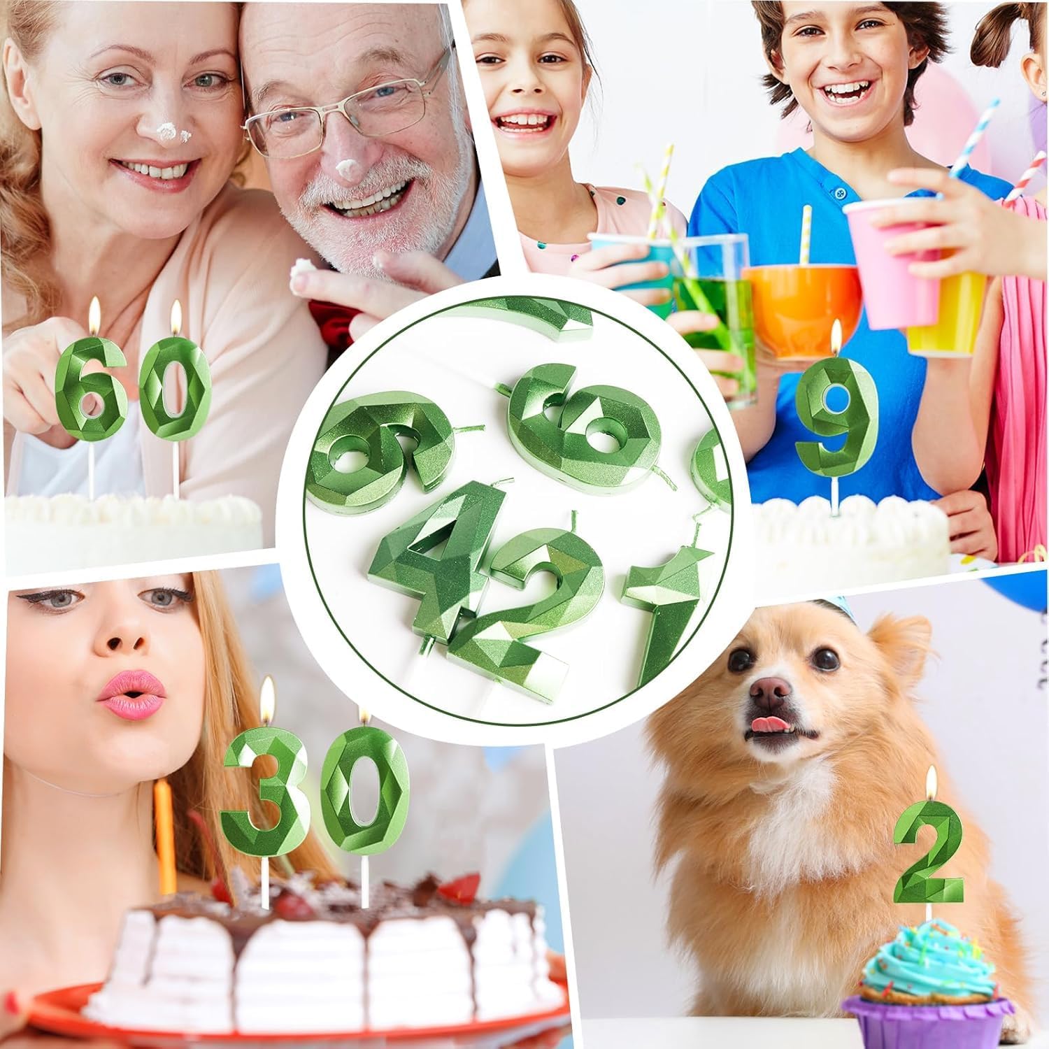 Thumbnail 6 de Yiran Green 24th Birthday Candles (2 & 4) – 3D Diamond-Style Cake Topper