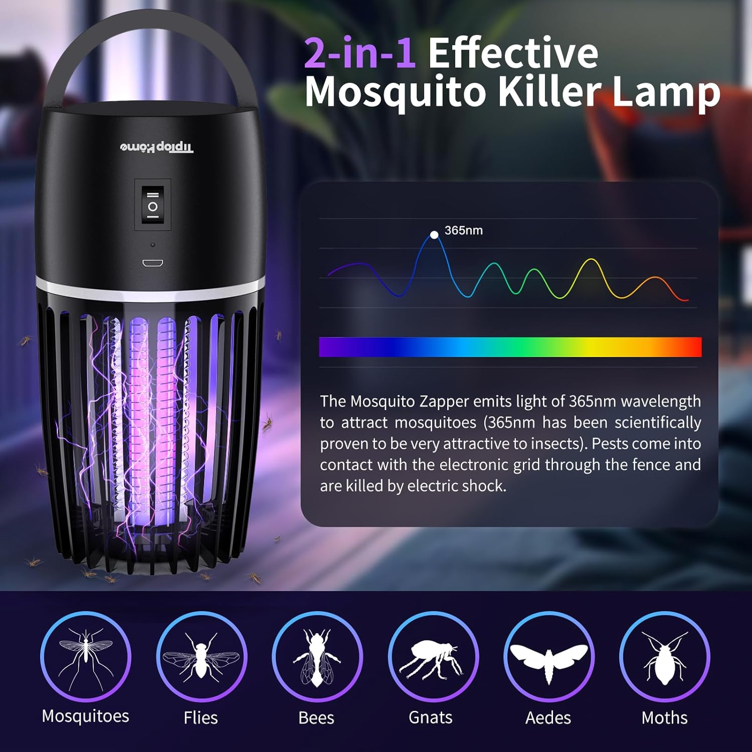 Thumbnail 2 de Electric Fly Catcher Portable Bug Zapper with 365nm UV and Rechargeable 4000mAh Battery
