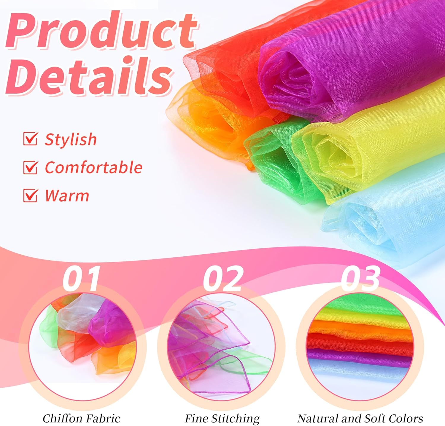 Thumbnail 2 de Xynovate 22 Stück Jongliertücher – 60 × 60 cm, 22 Farben, Chiffon für Tanz, Jonglieren & Sensorisches Training