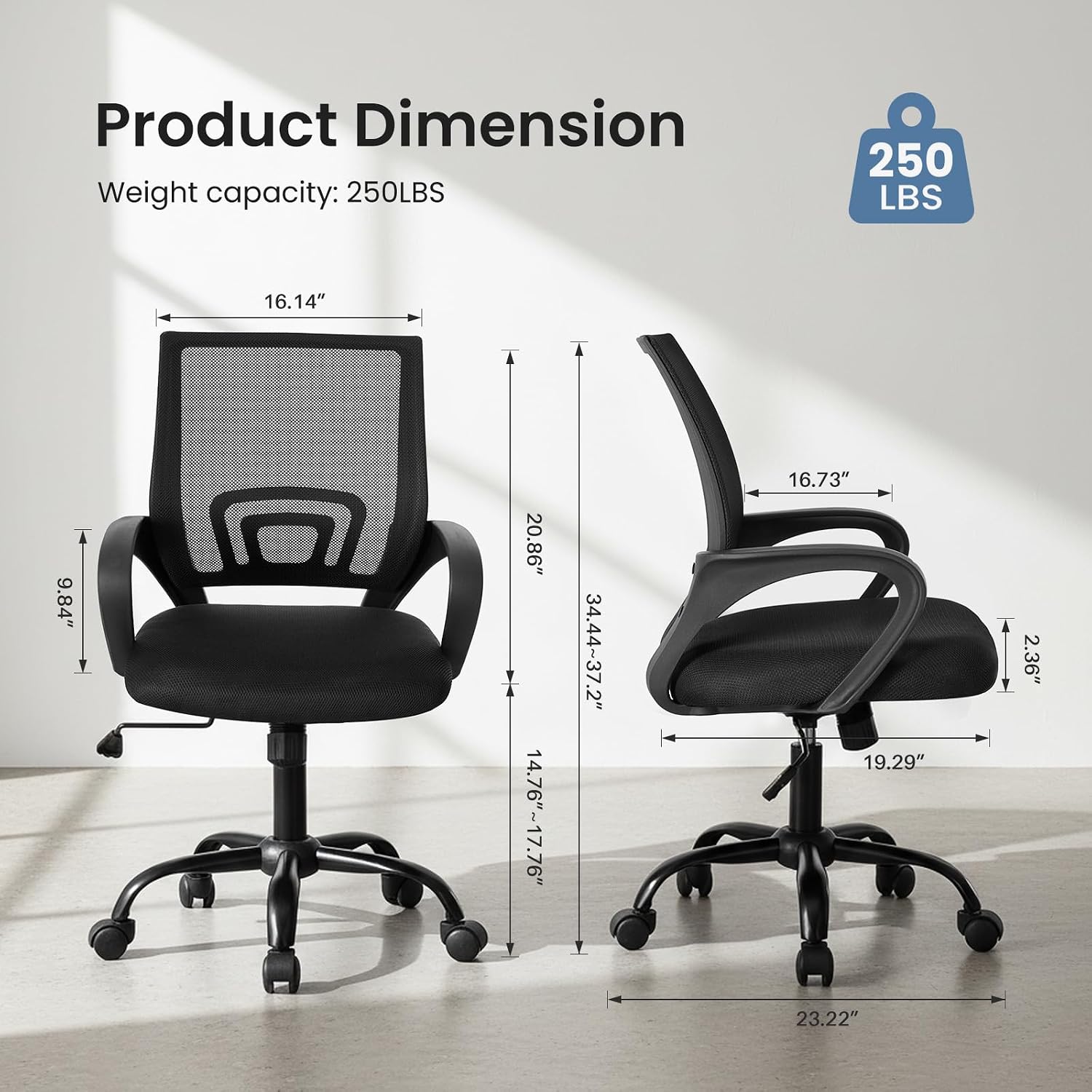 Detalle de DUMOS 1411-H3-KA-22 Ergonomic Office Chair, Mesh Back, Lumbar Support