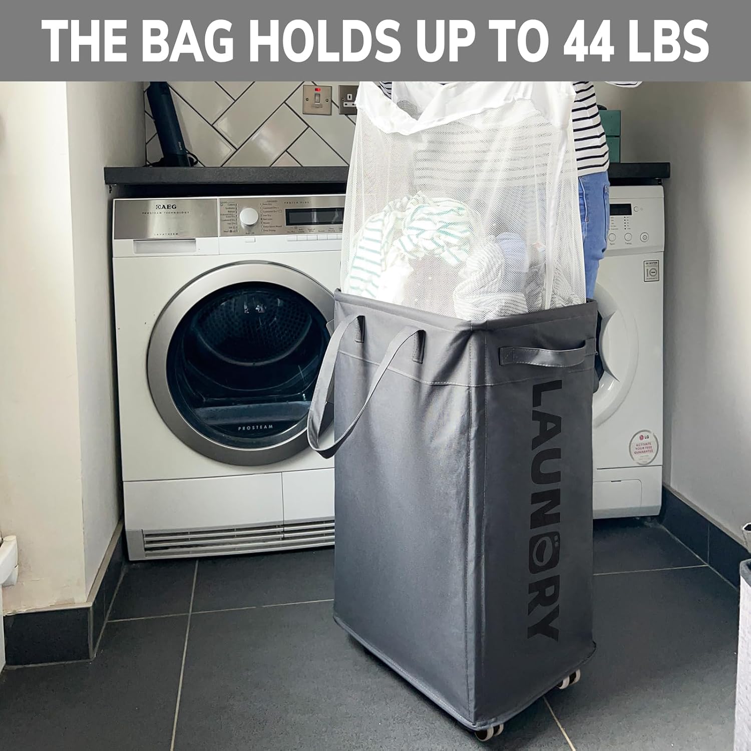 Detalle 2 de Goodpick canvas03ca-wheel75L-greyGoodpick 75 L Rolling Laundry Hamper