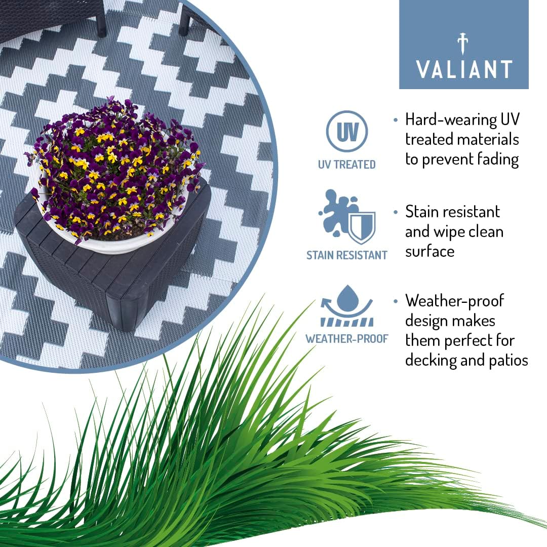 Detalle de Valiant Outdoor XL Waterproof Rug for Garden, Patio and Decking - Geometric Grey (3.6m x 2.7m)