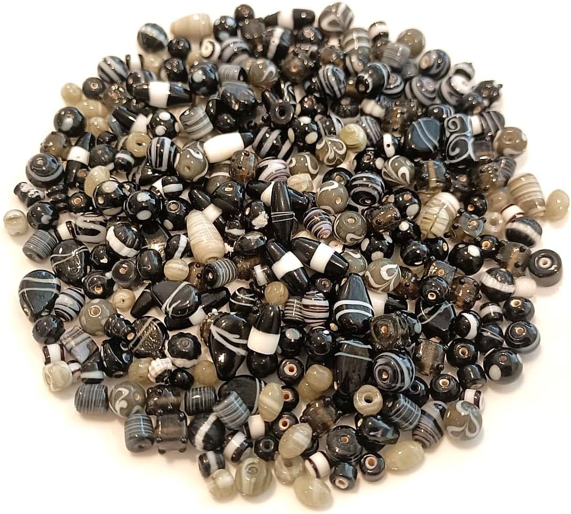 Thumbnail 1 de Perlin Lampwork Glasperlen Fancy Mix zum Auffädeln (500 g, schwarz) – verschiedene Formen, 6–20 mm