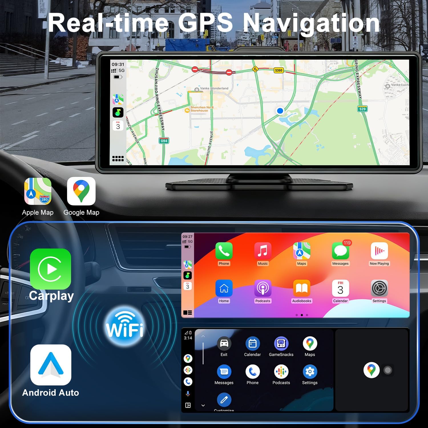 Thumbnail 3 de 10.26-Inch Wireless CarPlay Screen with 4K Dash Cam and Dual Camera System